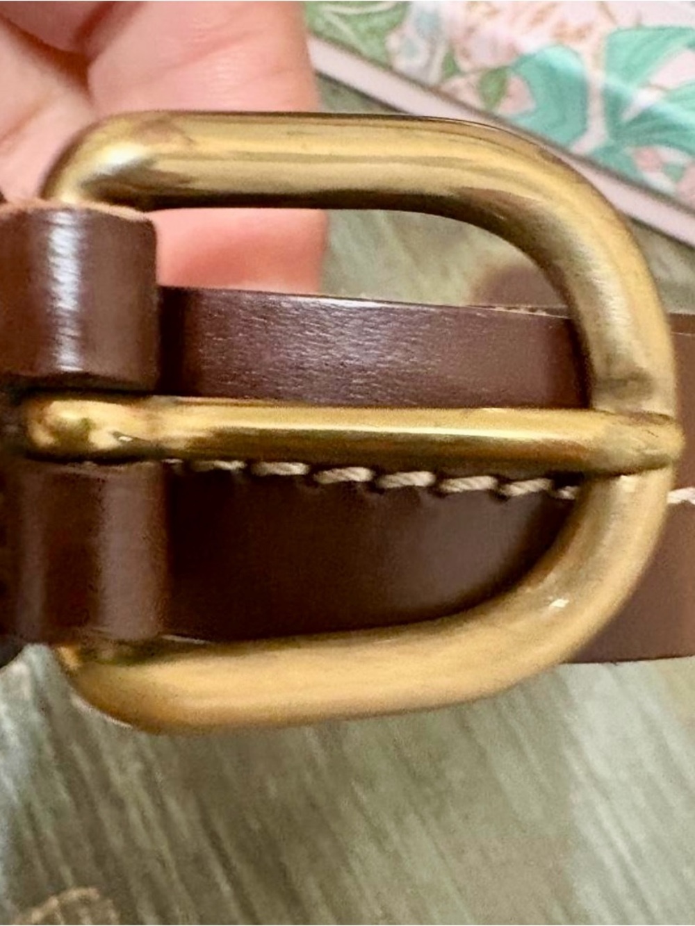 Talbots Classic Brown Leather Belt with Brass Buckle